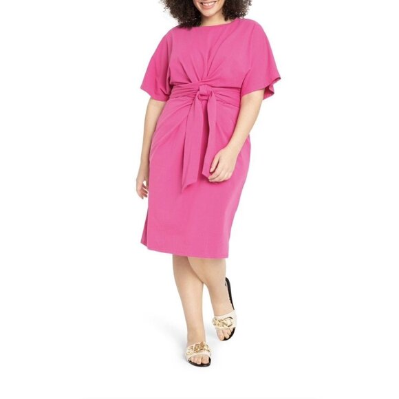 Eloquii Dress Women 16 Pink Crossed Front Flutter Sleeve - Picture 1 of 13